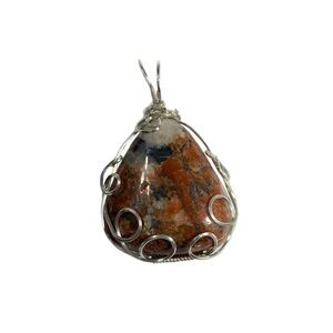 Red Plume Agate sterling Silver Wrapped Necklace Pendant